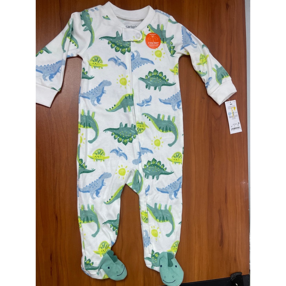Carters Just One You Baby Boy Dinosaur 2-Way Zip Footed Sleeper Pajamas 9M NEW